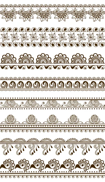 Vektor-Set von handgezeichneten Grenzen im ethnischen indischen Stil. große Sammlung von Musterbürsten im Inneren — Stockvektor
