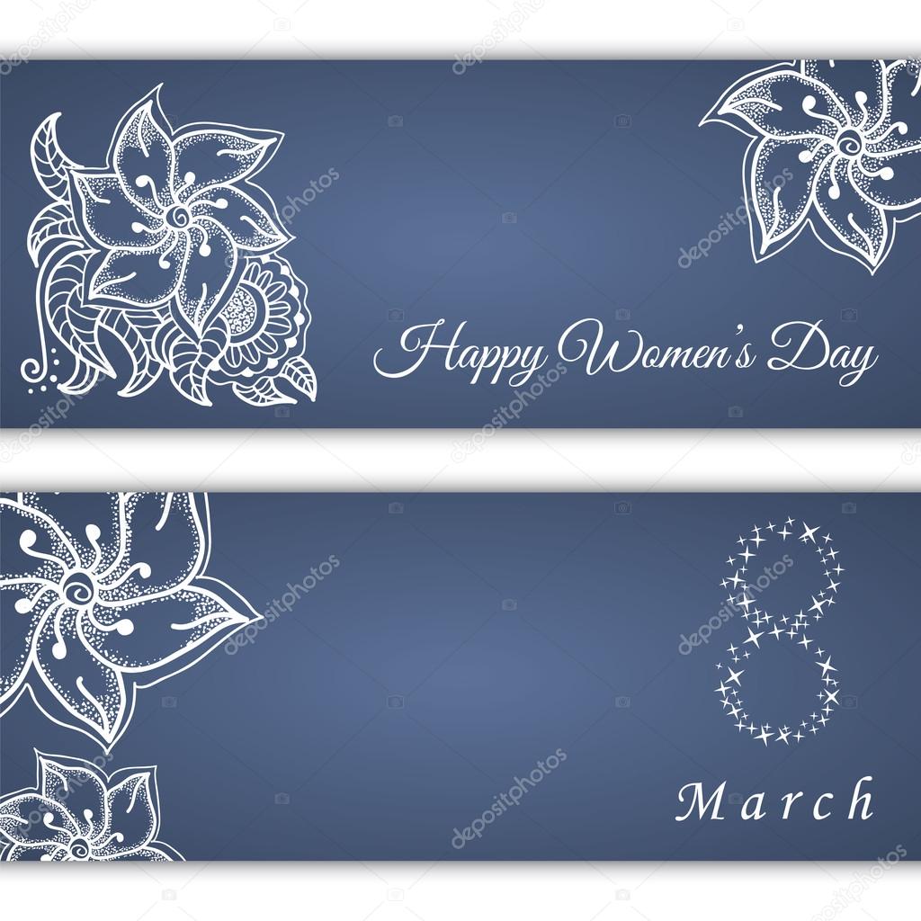 Set of vector greeting cards or banners for 8 march with place for text. Happy Women's Day