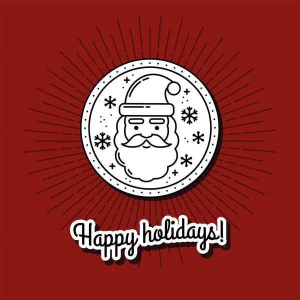 Noel Baba 'nın amblemi. Vektör çizimi. Şapkalı, Sakallı, Kar Taneli ve Selamlı Mutlu Karakter. Kartlar, Hediye Etiketleri, Bayram Hediyeleri, Afişler ve Etiketler için Simge. — Stok Vektör