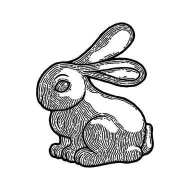 Taşralı Paskalya Tavşanı Vector Image rolünde. Geleneksel Amerikan Tatlısı ve Sütlü Çikolata. Görüntü Retro ve Boho stilinde, oyma ve tek renkli. Şirin Bebek Tavşan