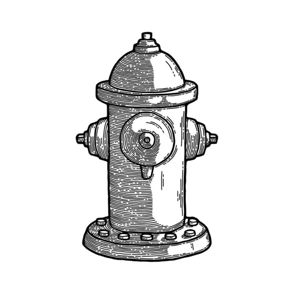 Ročník požární hydrant skica rytiny styl vektorové ilustrace. Stará ruka kreslila imitaci. Ročník objekt ilustrace. Ochranný hydrant pro hasiče. Ryté leptání pro koncepci loga — Stockový vektor