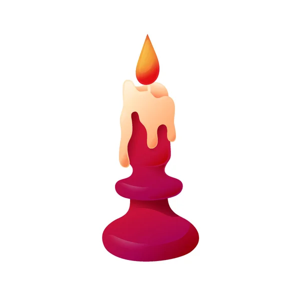 Cartoon Flaming Burning Candle Concept avec bougeoir vintage coloré titulaire. Vecteur Mystique, Romantique bâton de cire avec feu sur le dessus Isolé sur fond blanc. Paraffine, flamme brillante. — Image vectorielle