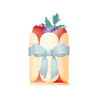 İtalyan Tatlısı Savoyardi kurabiyeleri vektör tasarımı, taze böğürtlen