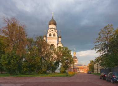 Moscow. Church bell tower and the Church of the Nativity in Rogozhskoy settlement. clipart