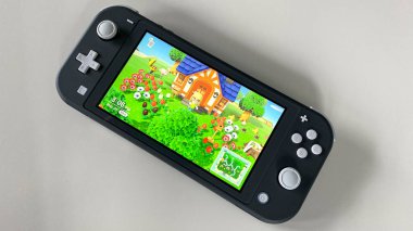 Orlando, FL / USA -5 / 27 / 20: A Nintendo Switch Lite with the game Crossing New Horizons on on it.