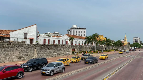 Cartagena Columbia Utsikt Över Muren Som Omger Gamla Stan Cartagena — Stockfoto