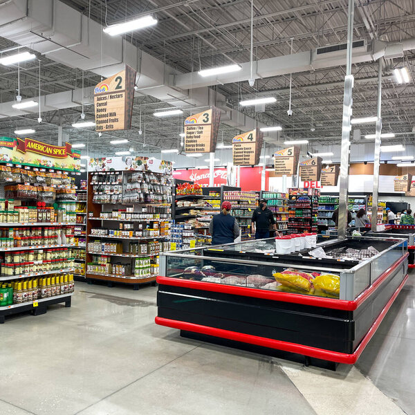 Orlando,FL USA - January 18, 2021:  An overview of multiple aisle of a Bravo Market Grocery Store in Orlando, Florida.  Photos are permitted in this location.