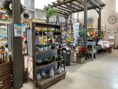 Orlando, FL USA - 27 Şubat 2021: Florida, Orlando 'daki Nona Gölü bölgesinde bir Ace Hırdavat Dükkanı' nın bahar ve yaz iç dekorasyon bölümü.