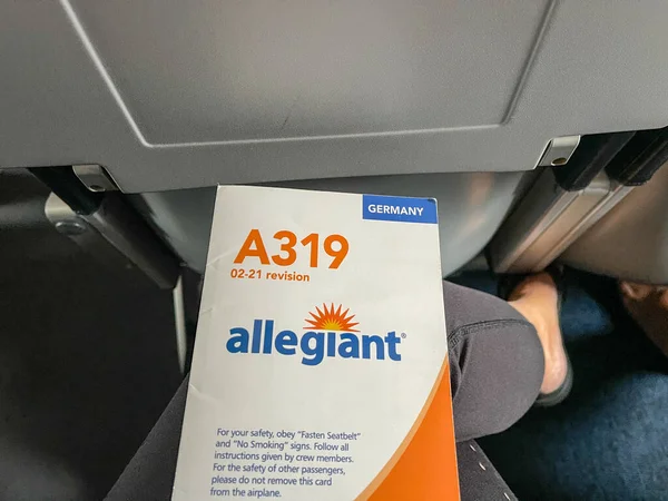 Orlando Usa May 2021 Allegiant Airplane Brochure Containing Safety Information — Stock Photo, Image