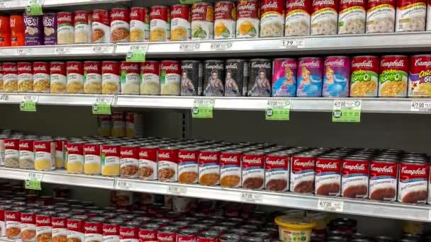 Orlando Usa Febbraio 2020 Panning Sulla Navata Campbells Soup Negozio — Video Stock