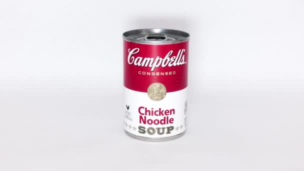 美国佛罗里达州奥兰多 2020年2月3日 放大一罐坎贝尔鸡汤 — 图库视频影像