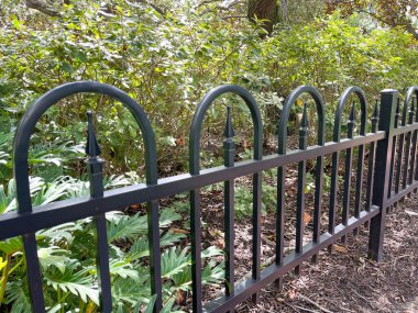 Florida, Celebration 'daki bir parkta, arka plan olarak kullanılabilecek siyah bir çitin yakın çekimi..