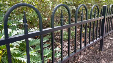 Florida, Celebration 'daki bir parkta, arka plan olarak kullanılabilecek siyah bir çitin yakın çekimi..