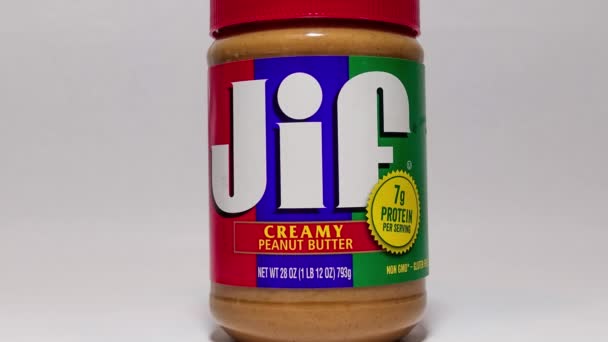 Orlando Usa February 2020 Zooming Out Jar Jif Creamy Peanut — Stock Video