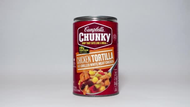 Orlando Usa Лютого 2020 Zooming Canor Campbells Chunky Chicken Tortilla — стокове відео