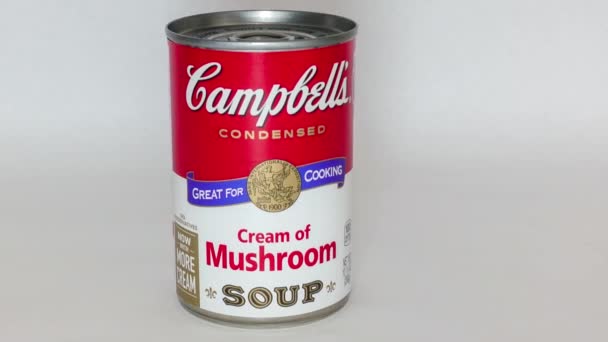 Orlando Usa February 2020 Panning Right Can Campbells Cream Mushroom — Stock Video