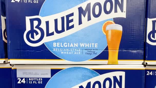 Orlando Usa Febrero 2020 Analizando Los Casos Blue Moon Beer — Vídeo de stock