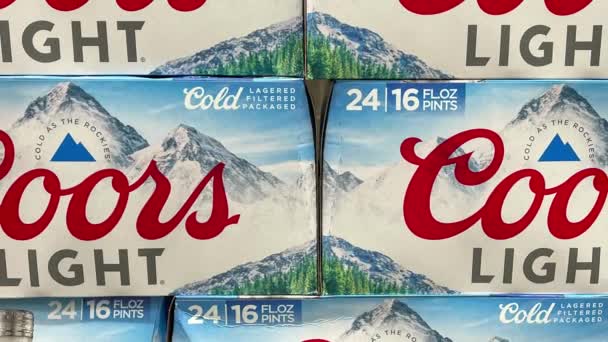 Orlando Usa Φεβρουαρίου 2020 Zooming Out Περιπτώσεις Coors Light Beer — Αρχείο Βίντεο