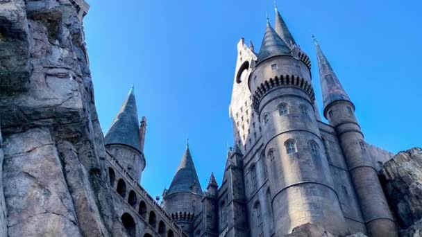 Orlando Usa February 2020 Zooming Out Exterior Hogwarts Castle Universal — Vídeos de Stock