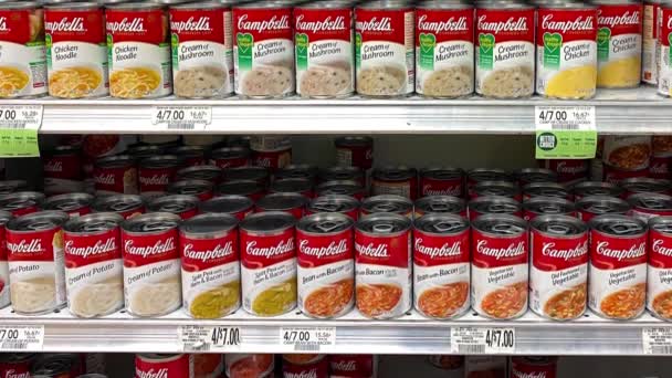 Orlando Usa Februari 2020 Panorera Upp Campbells Soppgång Publix Livsmedelsbutik — Stockvideo