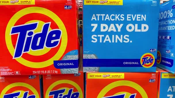 Orlando Usa Φεβρουαρίου 2020 Zooming Boxes Tide Laundry Detergent Sams — Αρχείο Βίντεο