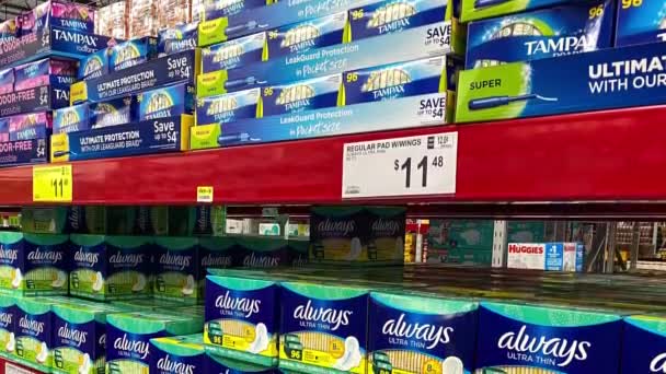 Orlando Usa February 2020 Panning Always Feminine Hygiene Display Waiting — Stock Video