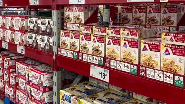 Orlando Usa February 2020 Panning Left Boxes Atkins Weight Loss — Stock Video