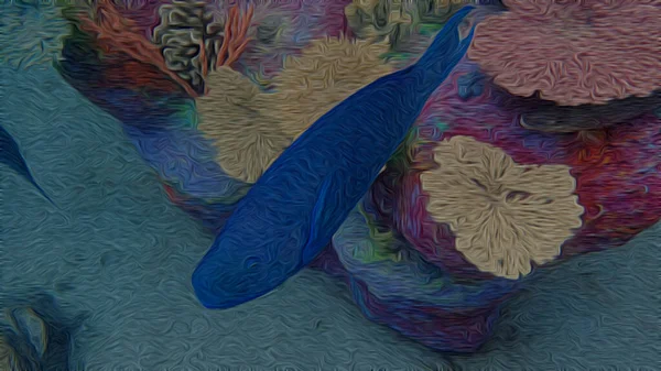 Egy Korallzátony Felett Úszó Papagájhal Illusztrációja — Stock Fotó