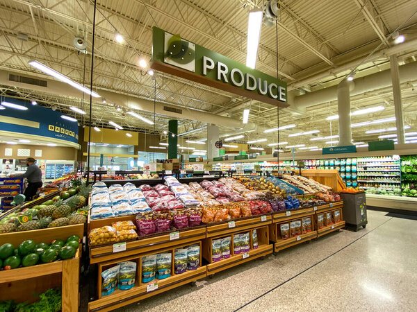 Orlando,FL USA - January 15, 2020:  The produce aisle at a Publix grocery store in Orlando, Florida.