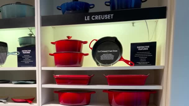 Orlando Eua Setembro 2021 Panning Direita Exibição Creuset Uma Loja — Vídeo de Stock