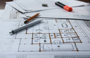 Masada kırtasiye malzemesi olan mimari plan