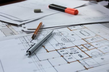 Masada kırtasiye malzemesi olan mimari plan