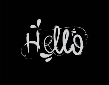 Merhaba vektör illüstrasyonunda siyah arkaplan üzerine harf metni