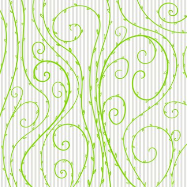Vektör çiçek desenli yeşil kıvrılmış çizgiler ve spiraller 