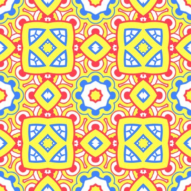 vektör sorunsuz soyut kaleidoscope desen kırmızı, mavi ve sarı renklerde