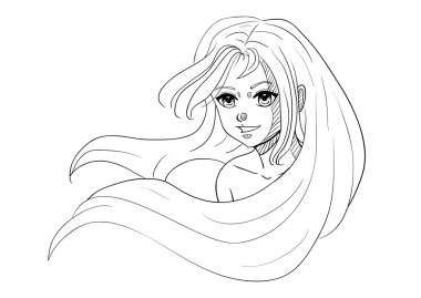 vektör çizimi uzun saçlı gülümseyen kız