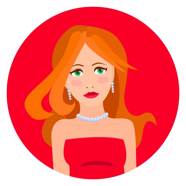赤髪の女赤いドレスを着てのベクトル図 — ストックベクタ