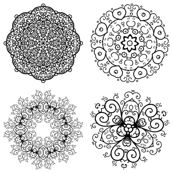 Vector set van 4 abstract floral vintage ronde symmetrische kant ornament — Stockvector