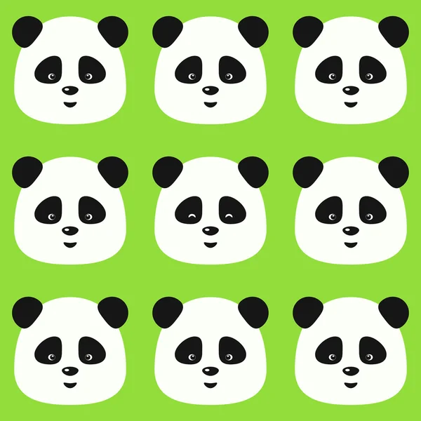 Vettoriale modello piatto senza cuciture con panda divertenti su sfondo verde — Vettoriale Stock