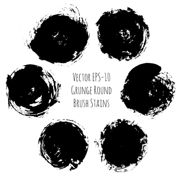 6 grunge siyah mürekkep lekeleri yuvarlak fırça set vektör