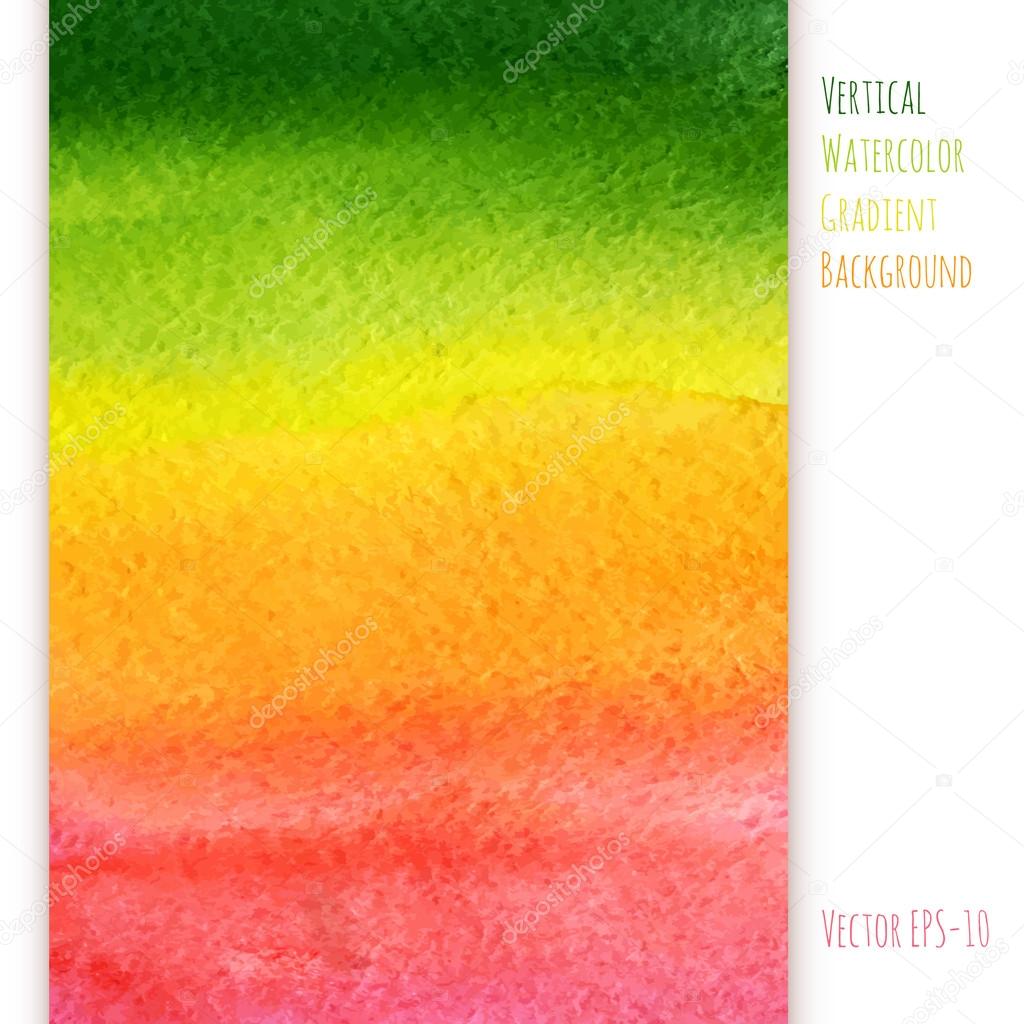 Vector vertical watercolor rainbow gradient background in pink, green, orange and yellow colors