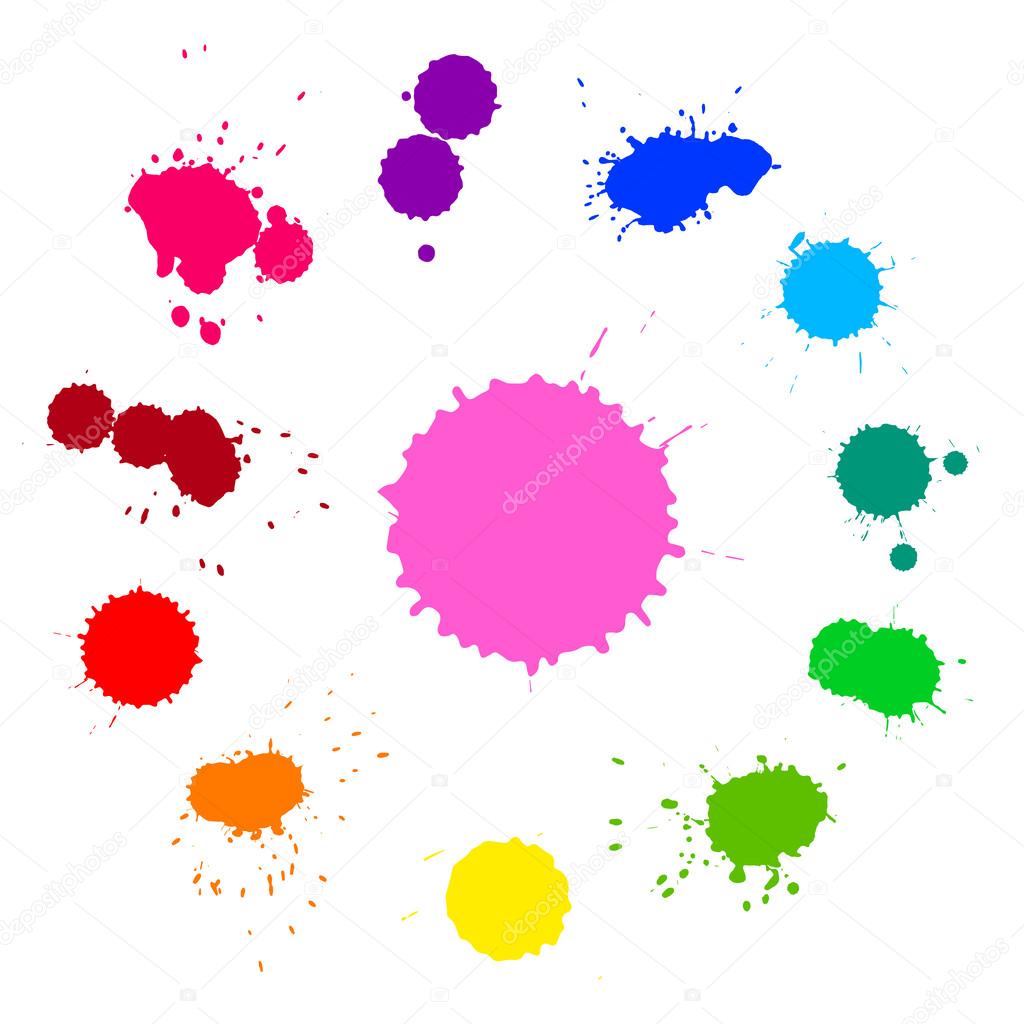 Vector set of colorful rainbow ink splashes isolated on white background
