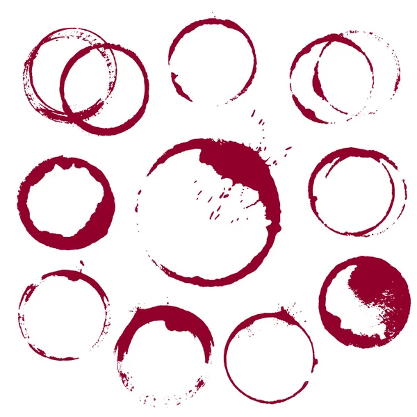10 yuvarlak şarap lekeleri beyaz arka plan üzerinde izole kümesi