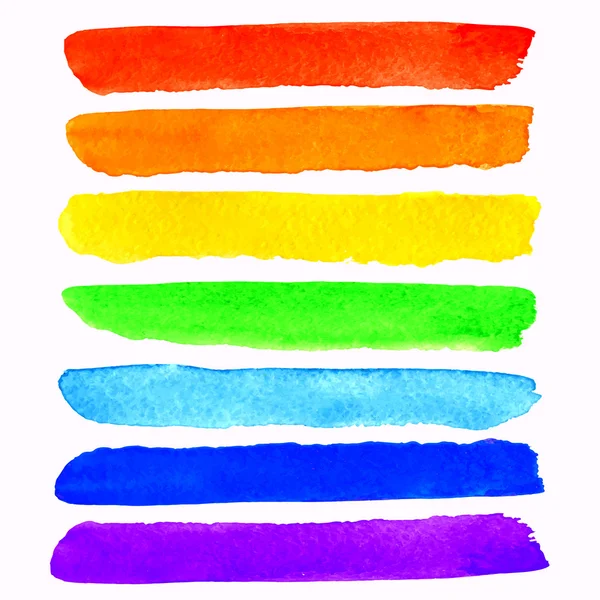 Beyaz arka plan üzerinde izole 7 renkli sulu boya gökkuşağı fırça darbeleri kümesi