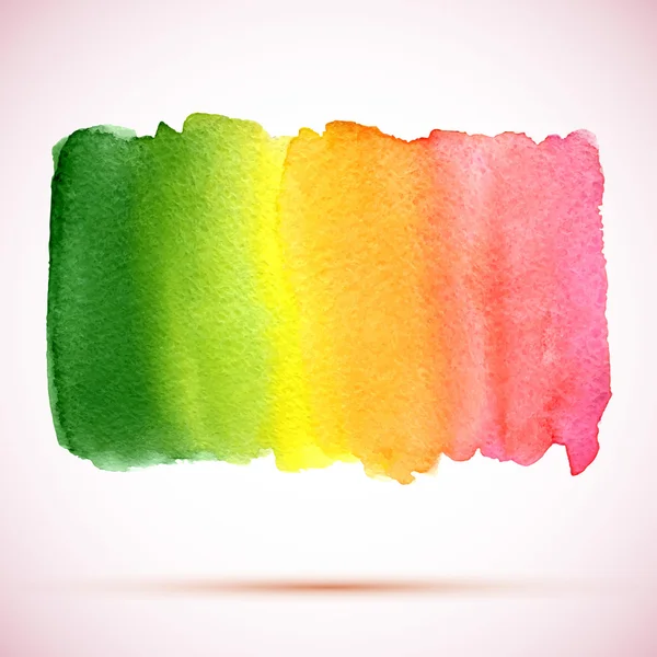 Watercolor paint stain banner in green, yellow, orange and pink colors with shadow — Stock Vector