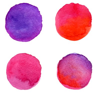 vector watercolor set of 4 round red and purple brush stains