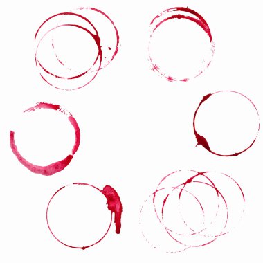 vector set of 6 red round watercolor wine stains isolated on whi clipart