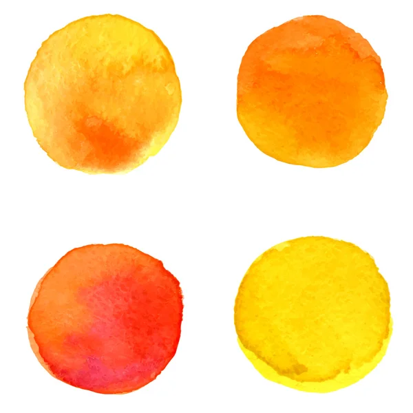 Vector watercolor set of 4 round orange and yellow brush stains — 스톡 벡터