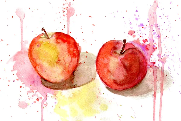 Akwarela malarstwo dwa jabłka — Zdjęcie stockowe