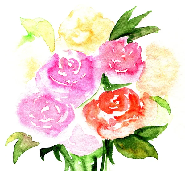 Hand dras akvarell illustration av rosor手绘水彩插图的玫瑰 — Stockfoto